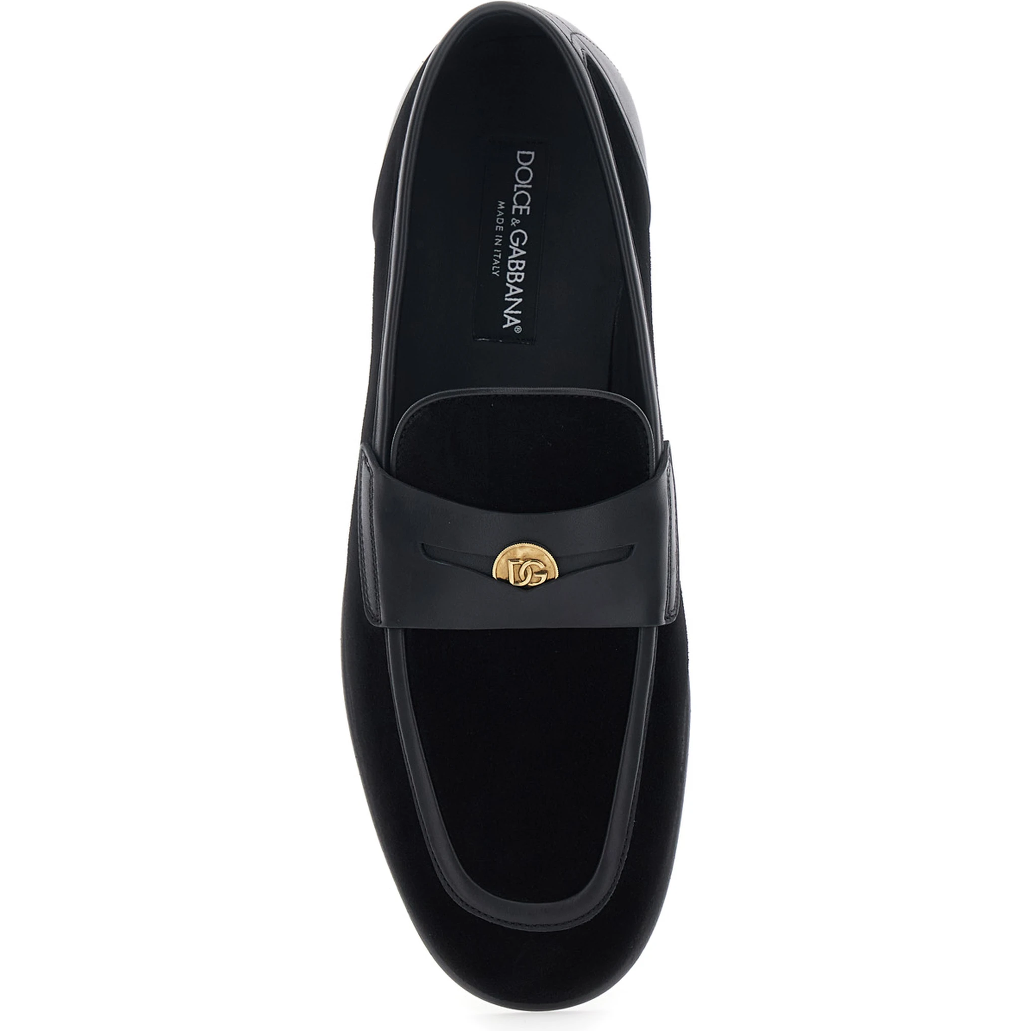 Ariosto Black Loafers with Metallic DG Logo Plate on the Front in Leather and Suede Man