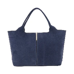 Ebr Blue Tote Bag with Logo Plaque on the Front and Contrasting Stitching in Suede Woman