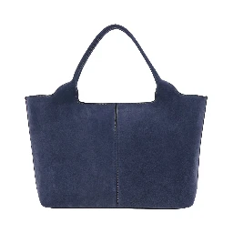 Ebr Blue Tote Bag with Logo Plaque on the Front and Contrasting Stitching in Suede Woman