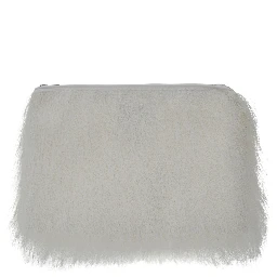 Evano White Clutch with Fringed Design and Zip Closure in Fabric Woman