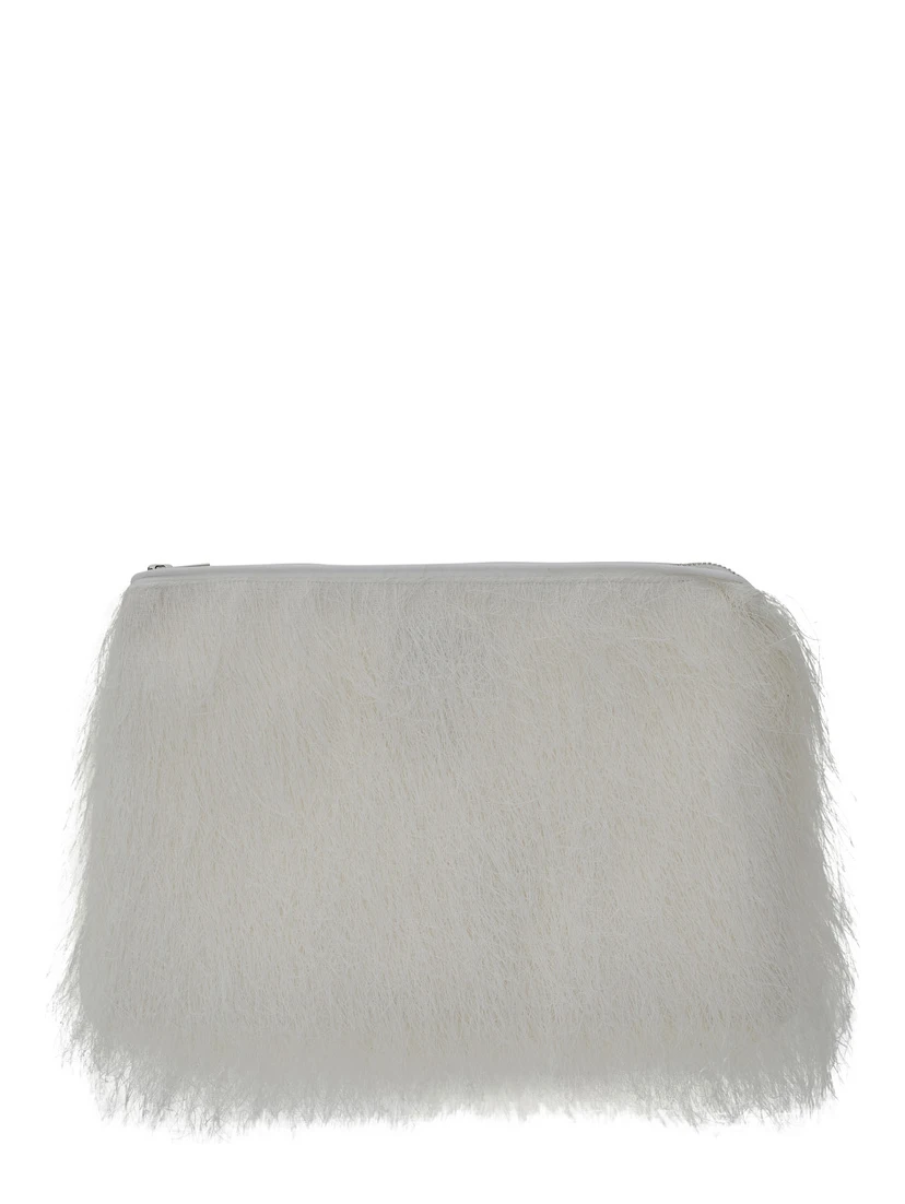 Evano White Clutch with Fringed Design and Zip Closure in Fabric Woman