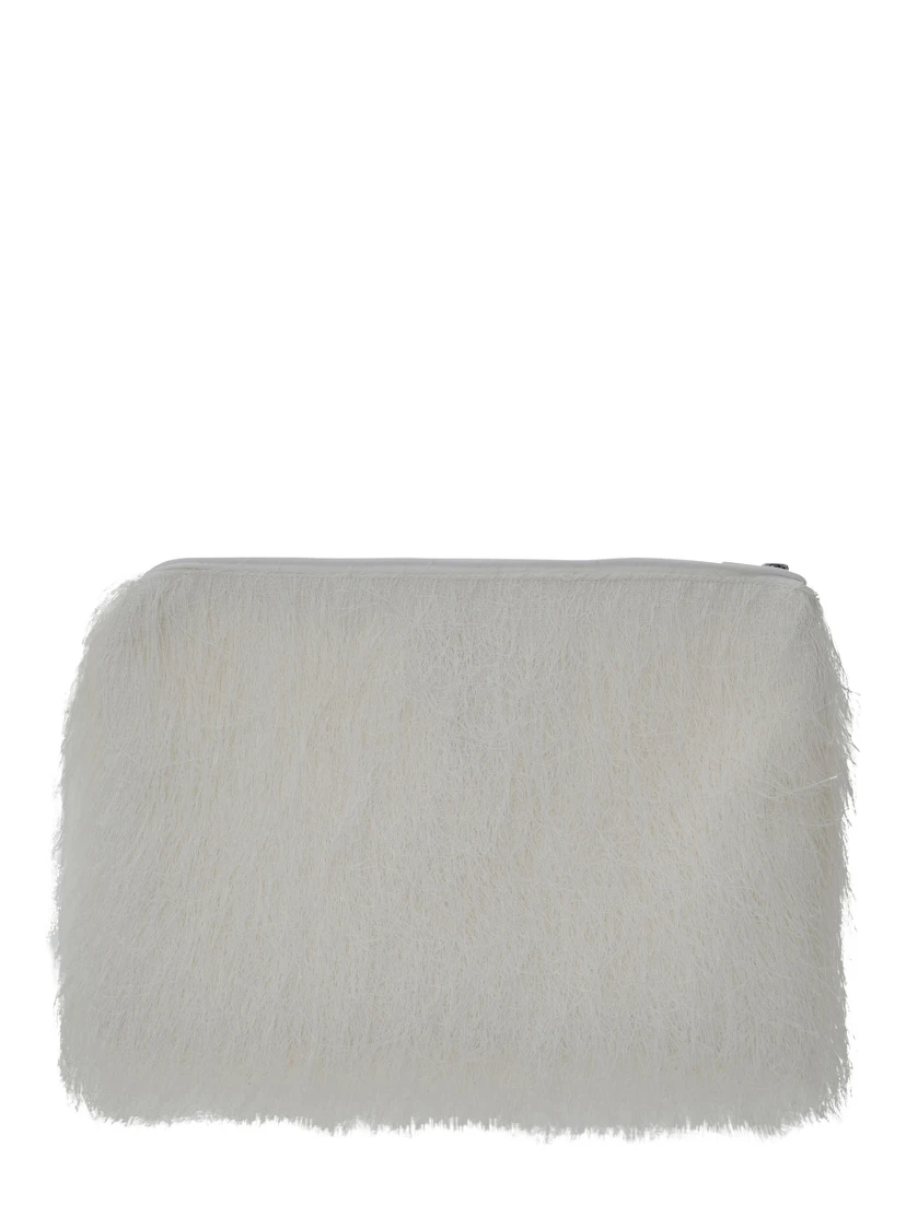 Evano White Clutch with Fringed Design and Zip Closure in Fabric Woman
