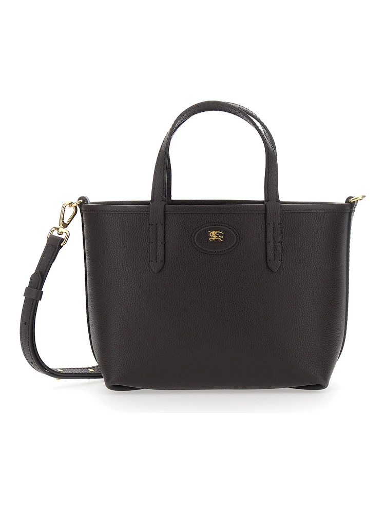 Brown Reversible Tote Bag with Adjustable and Removable Shoulder Strap and EKD Patch on the Front in Leather Woman