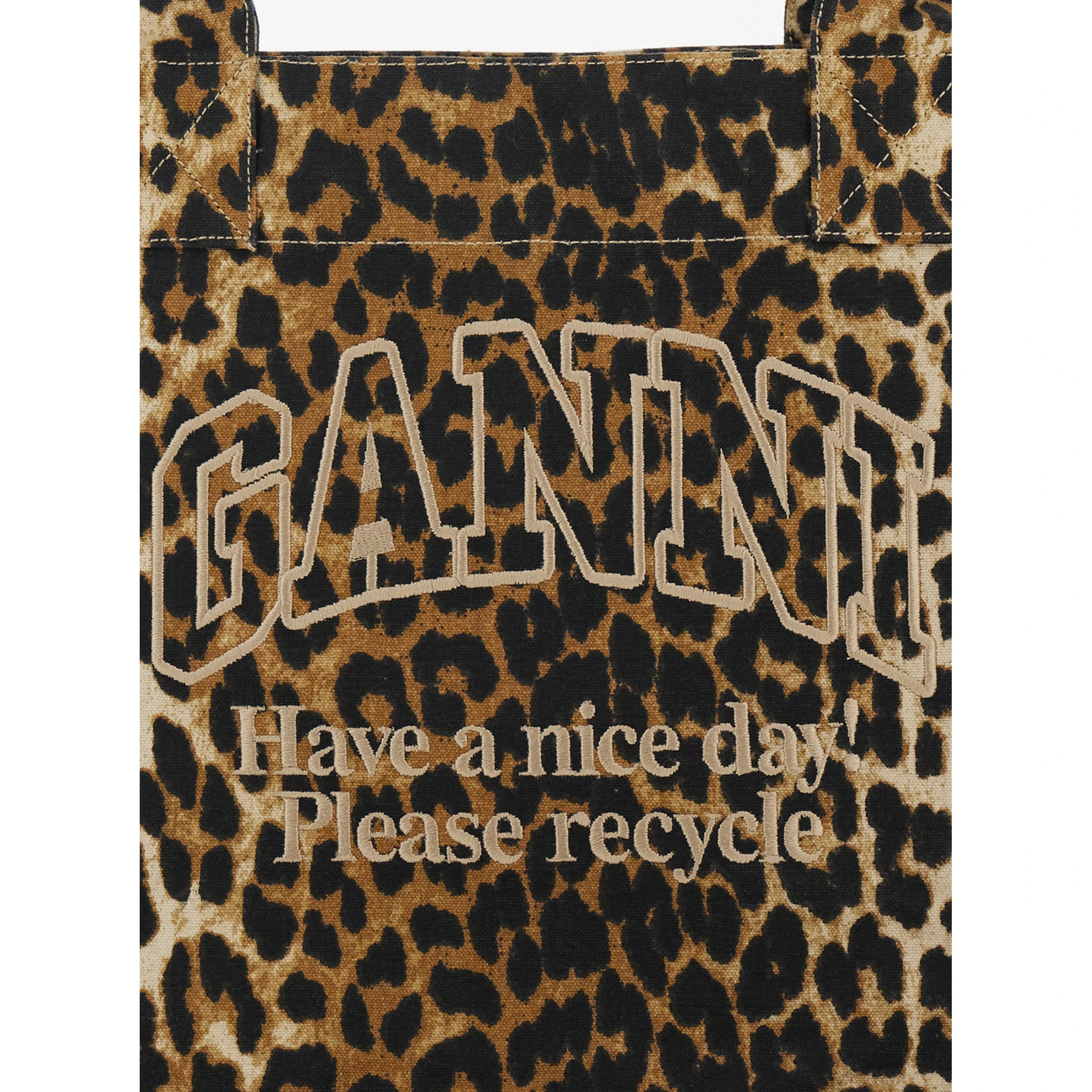 Brown Tote Bag with Graphic Print on the Front and All-Over Leopard Motif in Cotton Woman