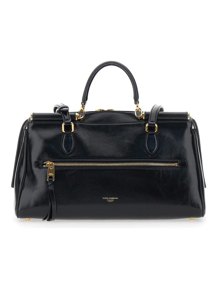 Vittoria Black Shoulder Bag with Chain Detail and Charms on the Front in Leather Woman