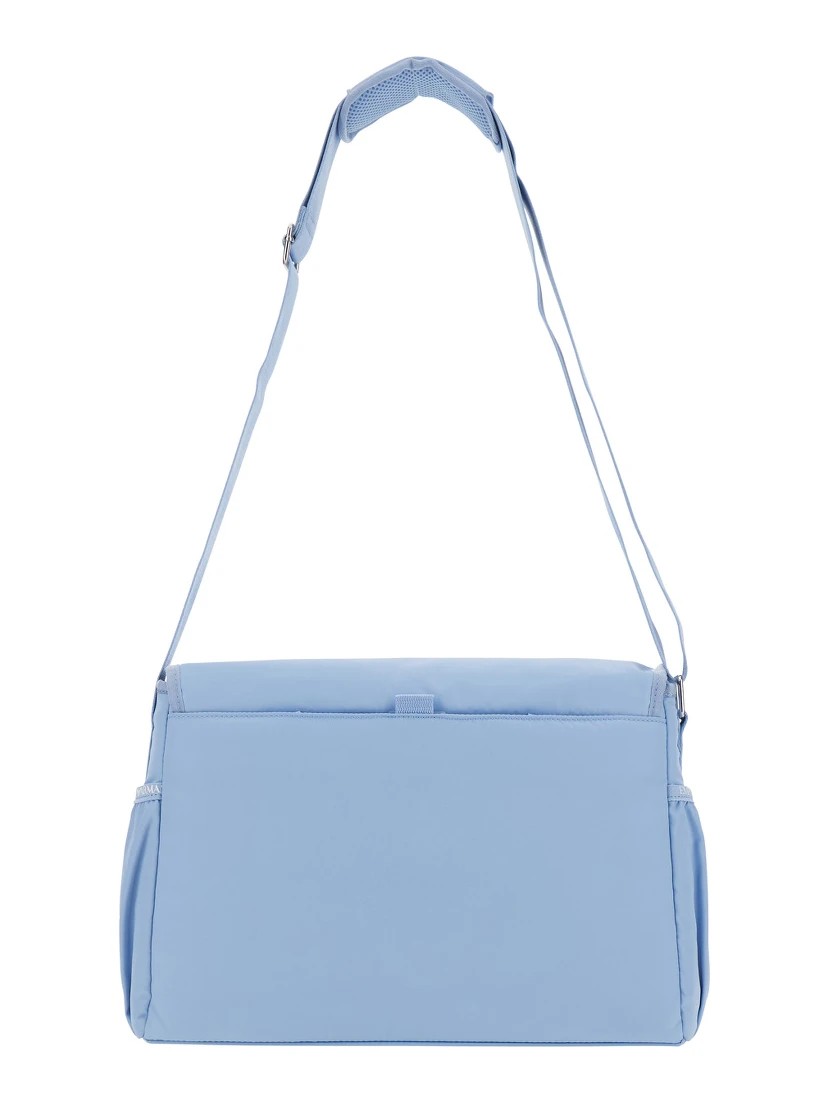 Light Blue Crossbody Changing Bag with Adjustable Shoulder Strap and Logo Plaque on the Front in Tech Fabric Baby