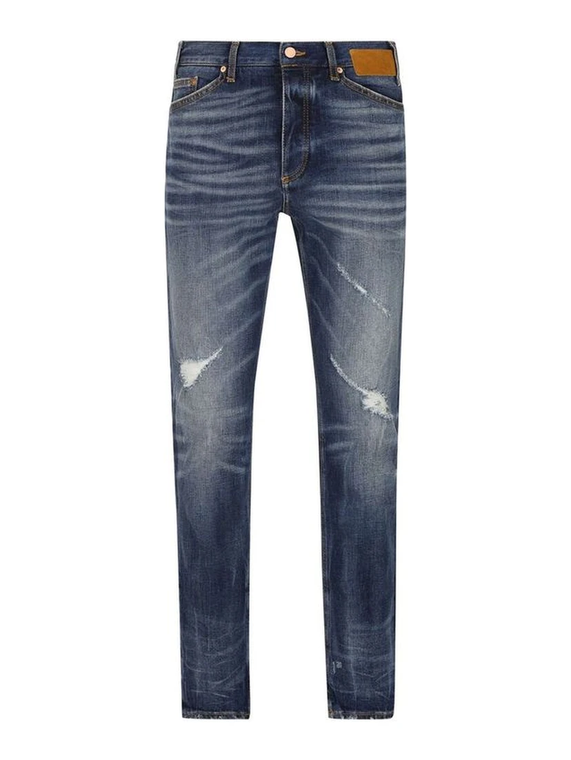 Blue Cotton Straight-Leg Jeans