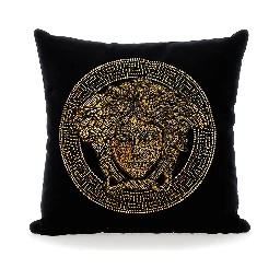 Icon Black Cushion with Medusa and Rhinestone in Cotton
