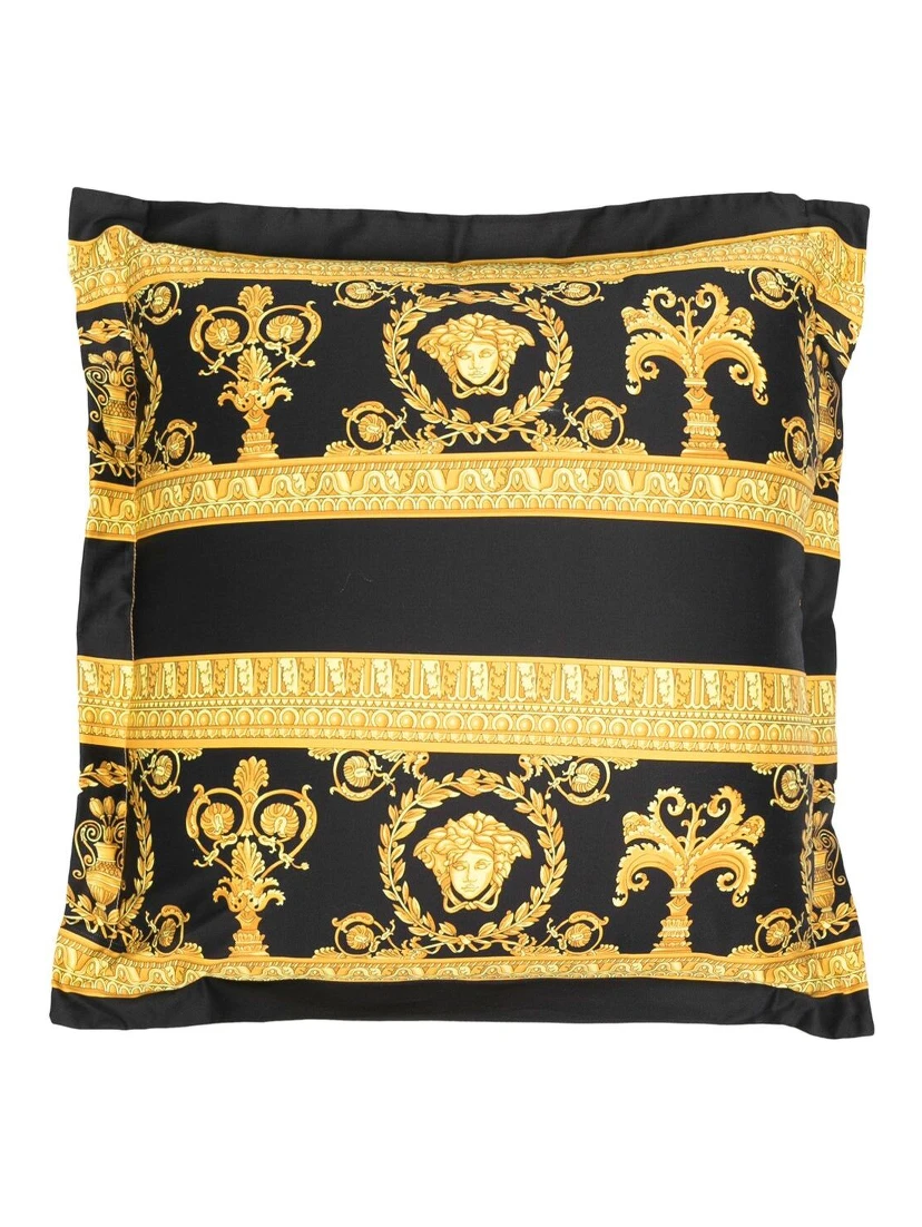 Gold and Black Pillow in Cotton with Baroque Print