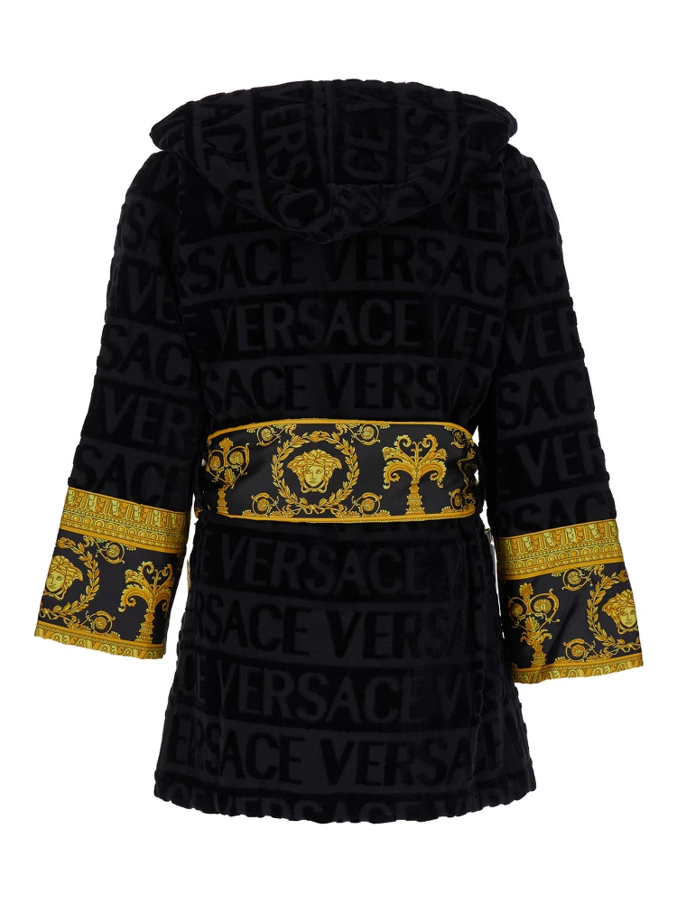 Black Terry Cotton Bathrobe with Baroque Pattern alternative