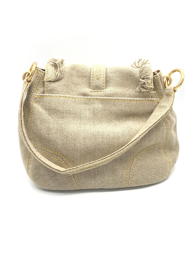 Fringe Canvas Crossbody Handbag With Gold Accents
