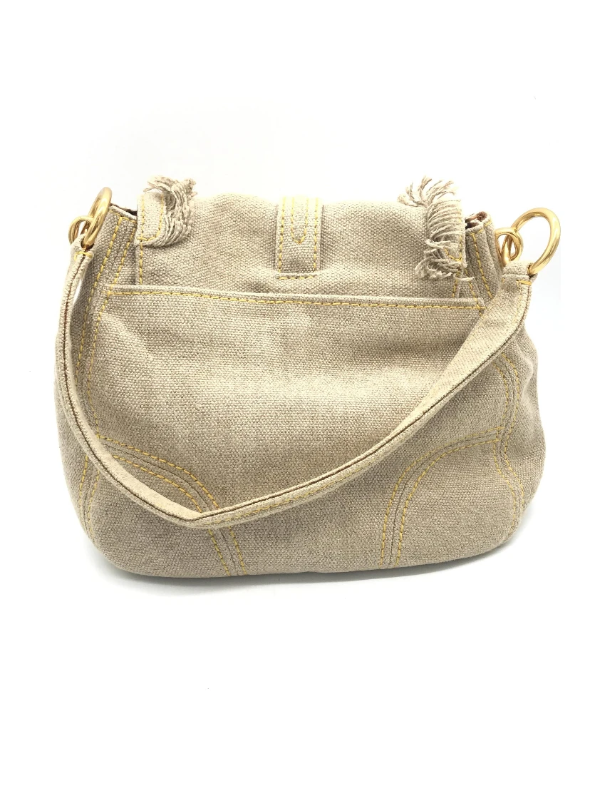 Fringe Canvas Crossbody Handbag With Gold Accents
