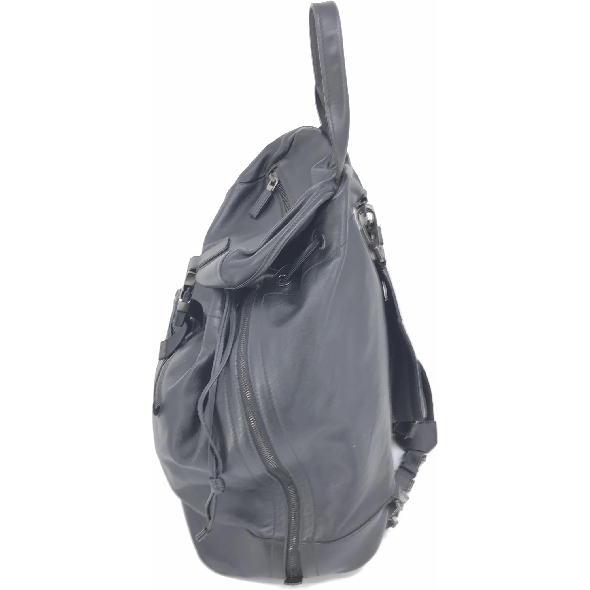 Black Leather Drawstring Backpack