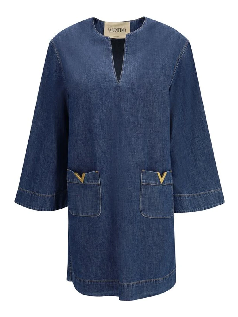 Blue Cotton Casual Dress