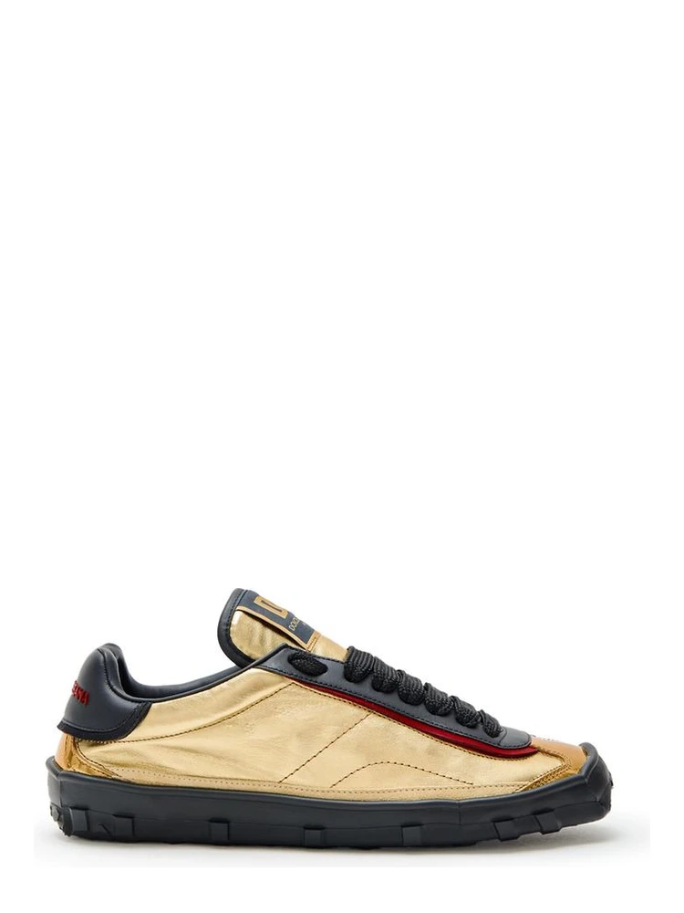 Gold Leather Low Top Sneakers