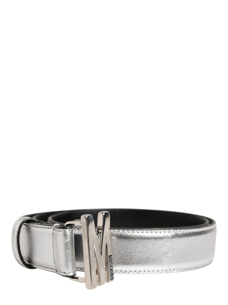 Silver Leather Logo Metal Buckle Waist Belt alternative