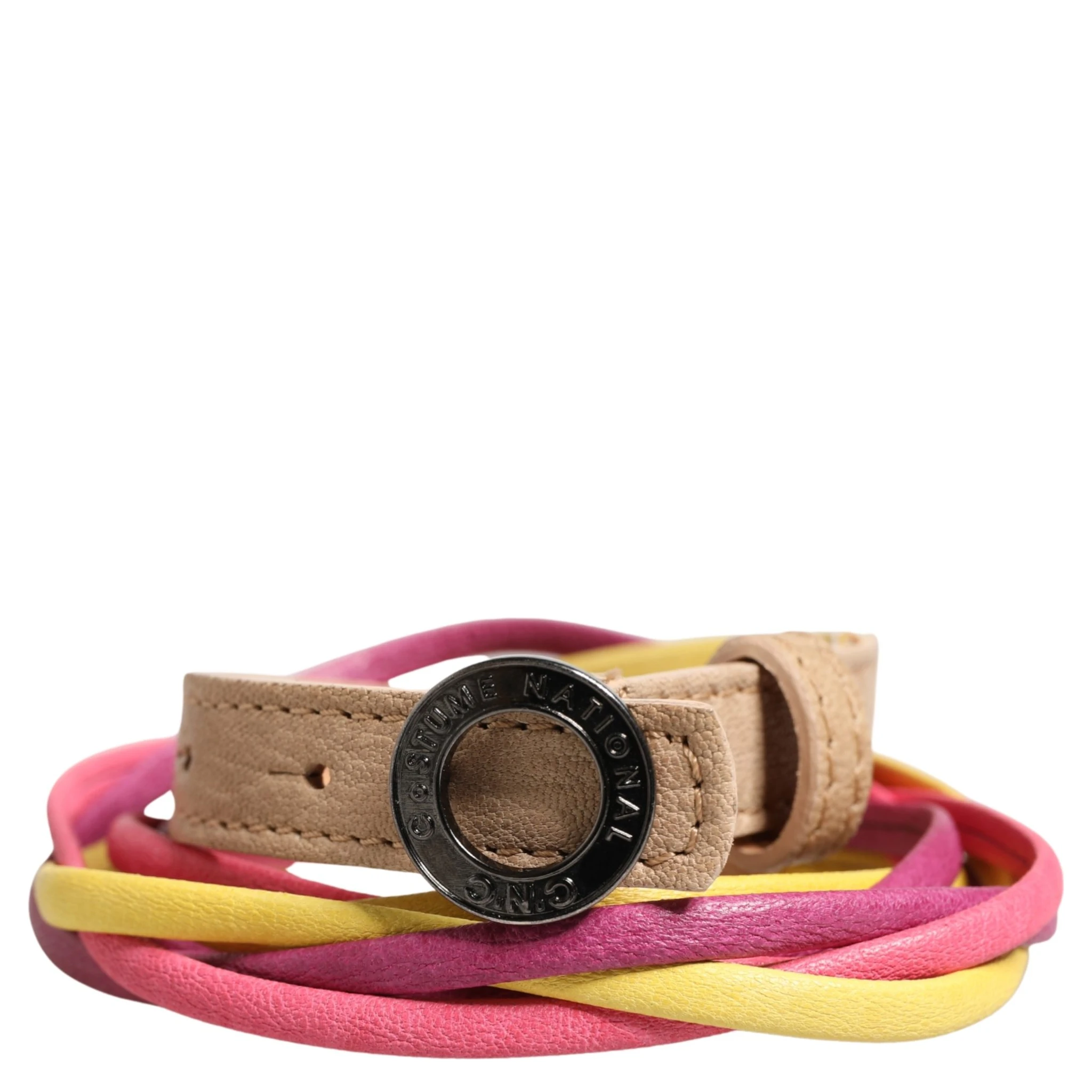 Multicolor Twisted Leather Circle Buckle Belt