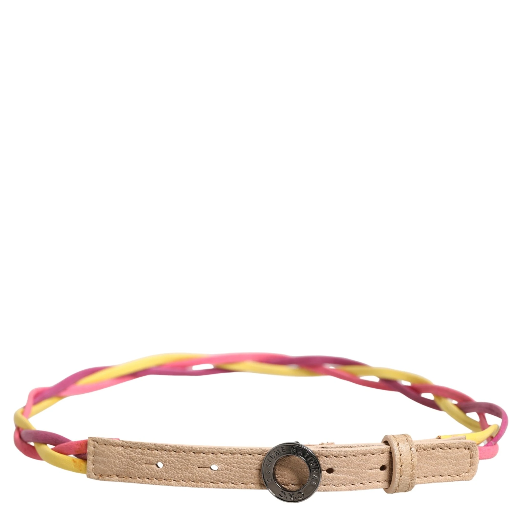 Multicolor Twisted Leather Circle Buckle Belt