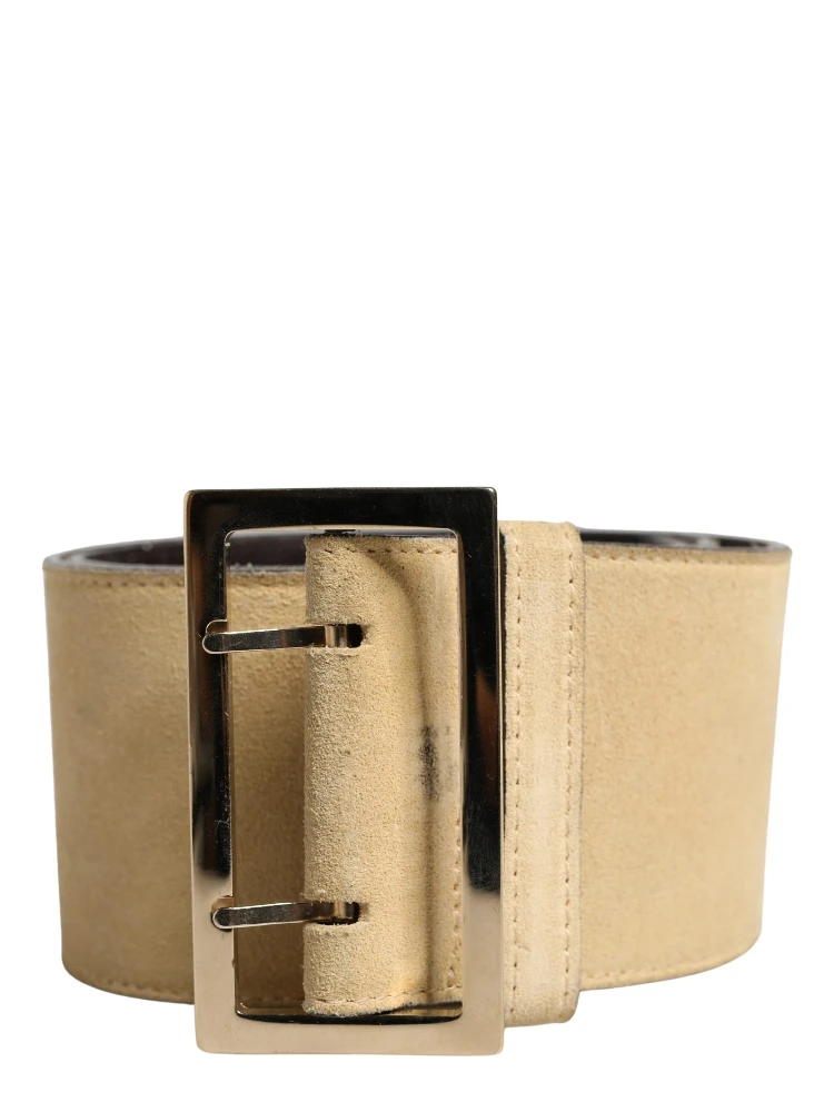 Beige Suede Leather Silver Metal Buckle Belt
