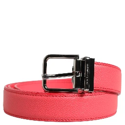 Pink Calf Leather Silver Metal Buckle Belt