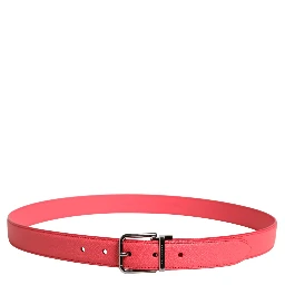Pink Calf Leather Silver Metal Buckle Belt