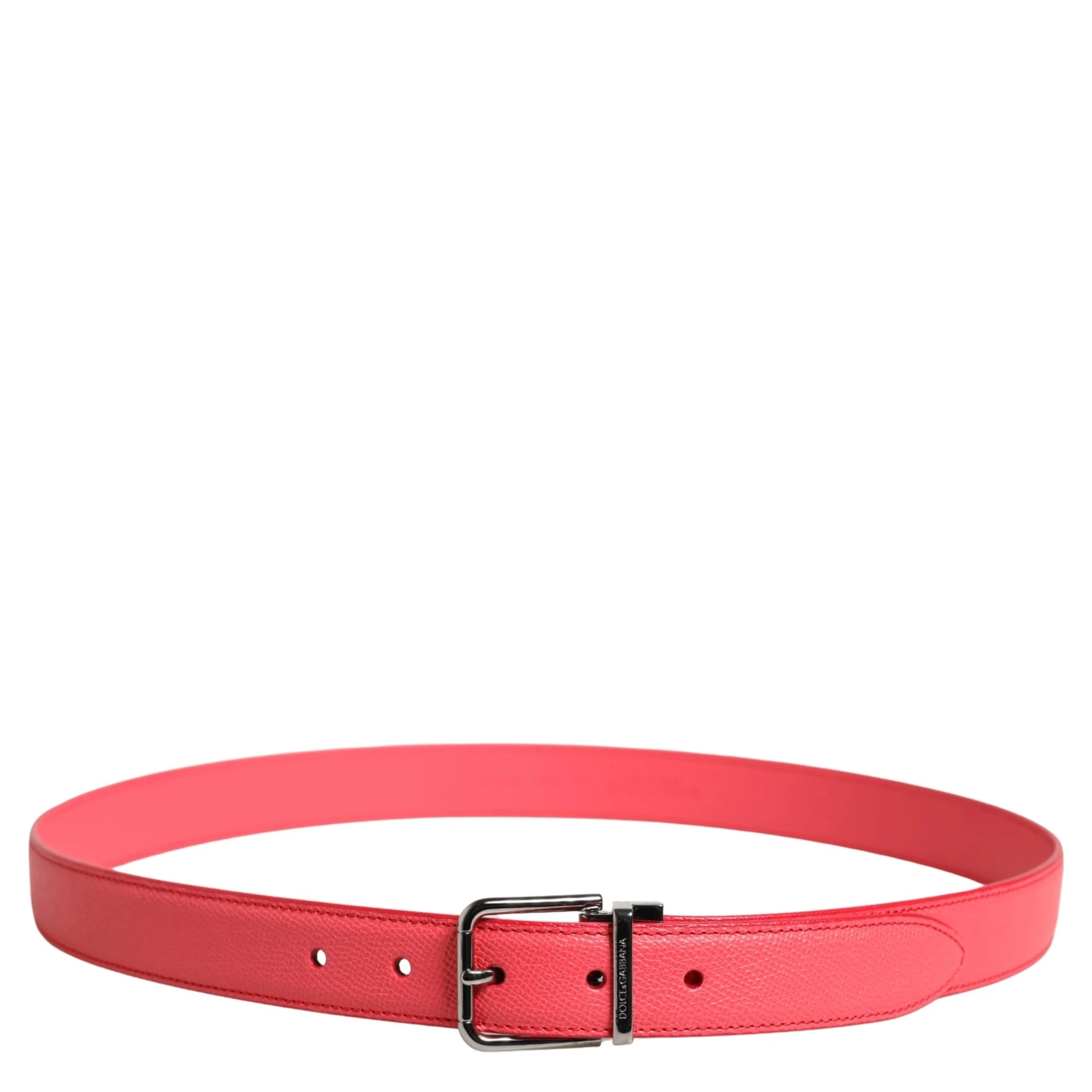 Pink Calf Leather Silver Metal Buckle Belt