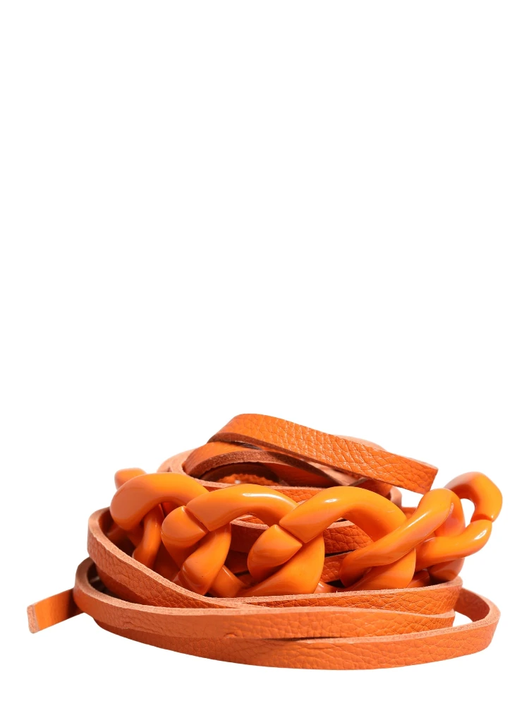 Orange Leather Chain Waist Metal Buckle Belt alternative