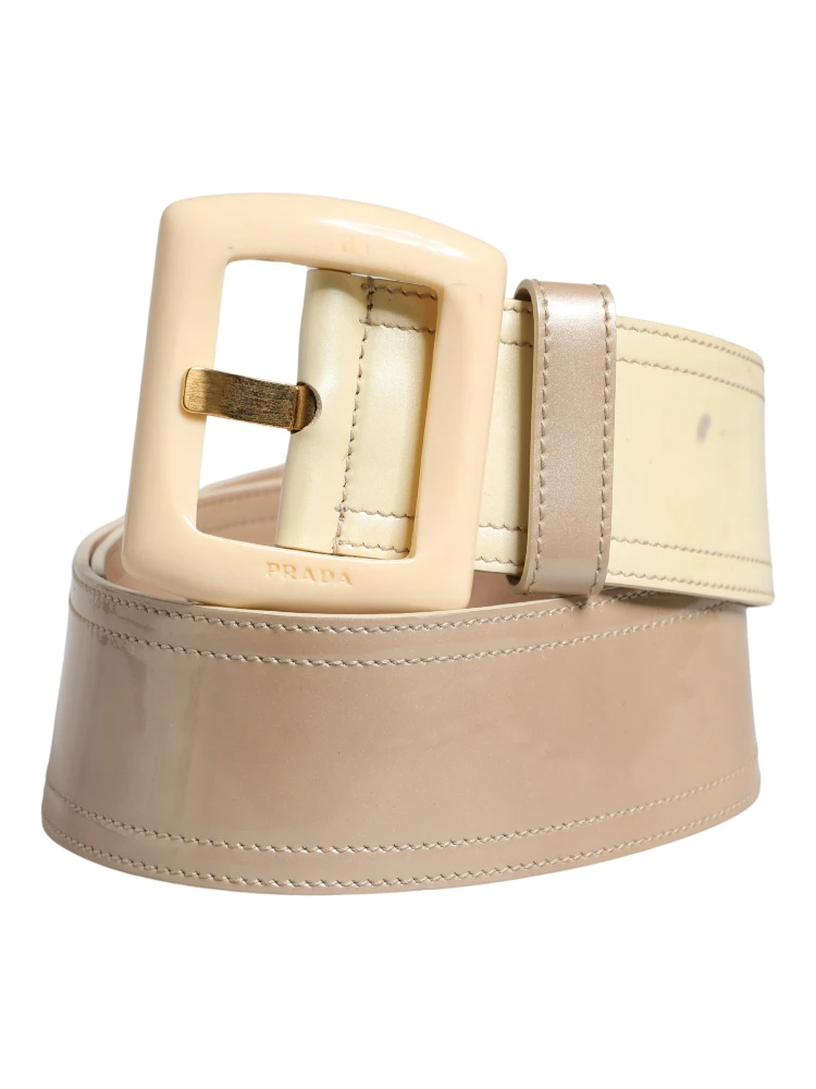Beige Leather Logo Wide Waist Women Square Buckle Belt alternative