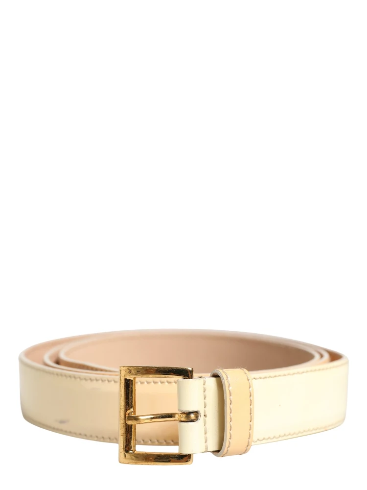 Beige Leather Logo Waist Women Gold Metal Buckle Belt alternative