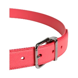 Pink Calf Leather Silver Metal Buckle Belt