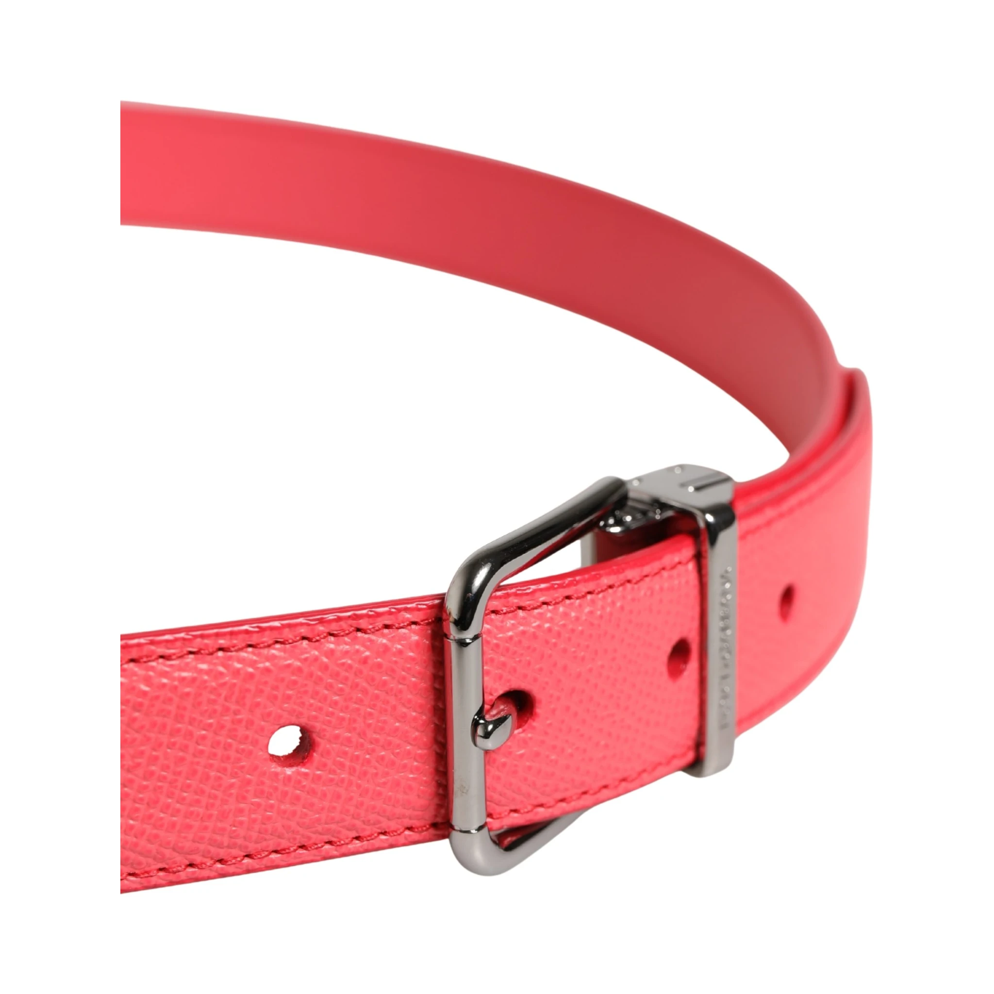 Pink Calf Leather Silver Metal Buckle Belt