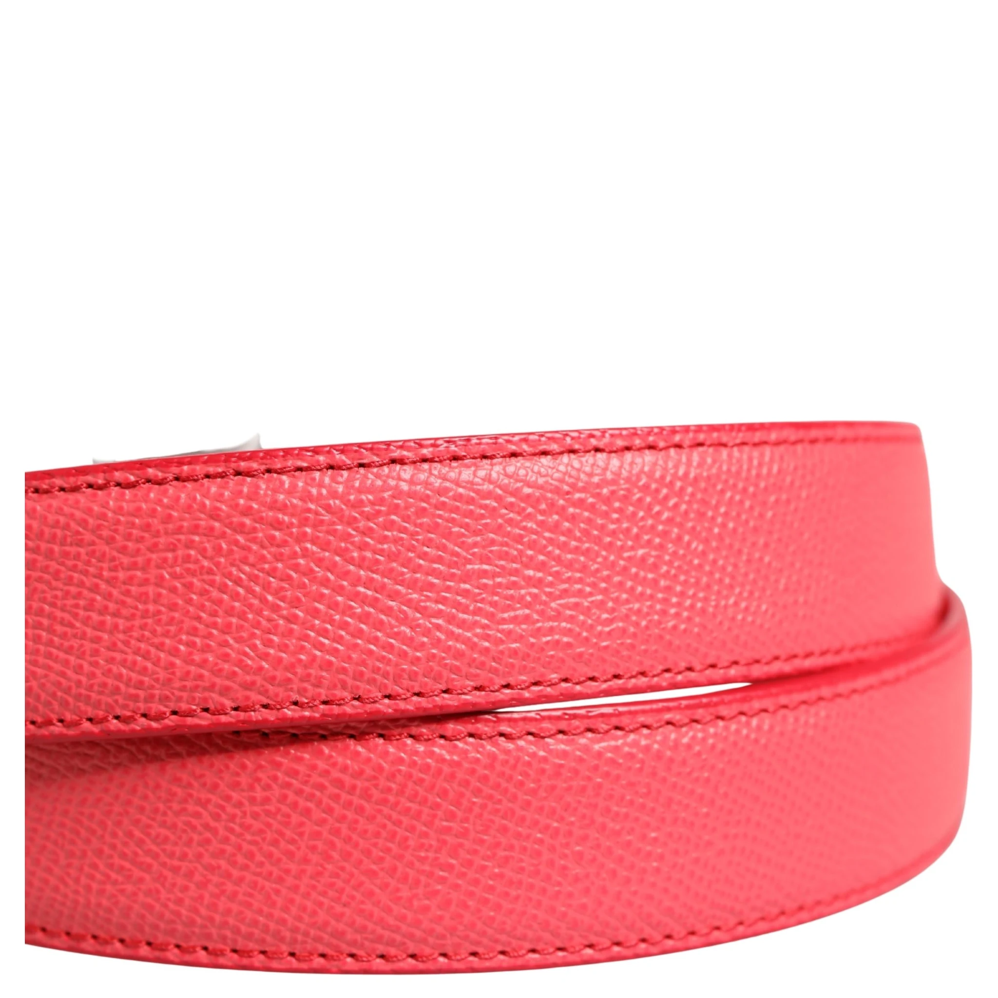 Pink Calf Leather Silver Metal Buckle Belt