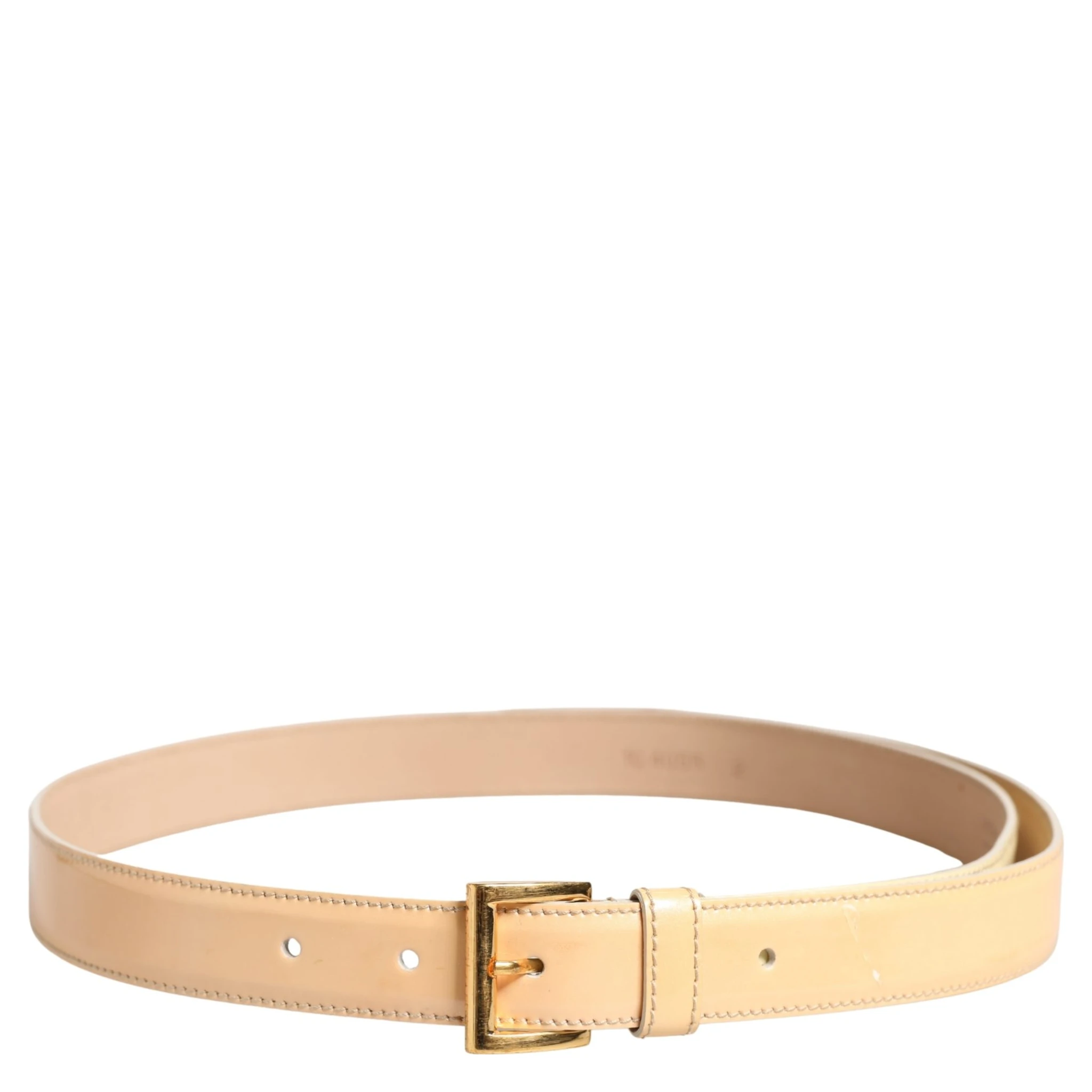 Beige Leather Logo Waist Women Gold Metal Buckle Belt