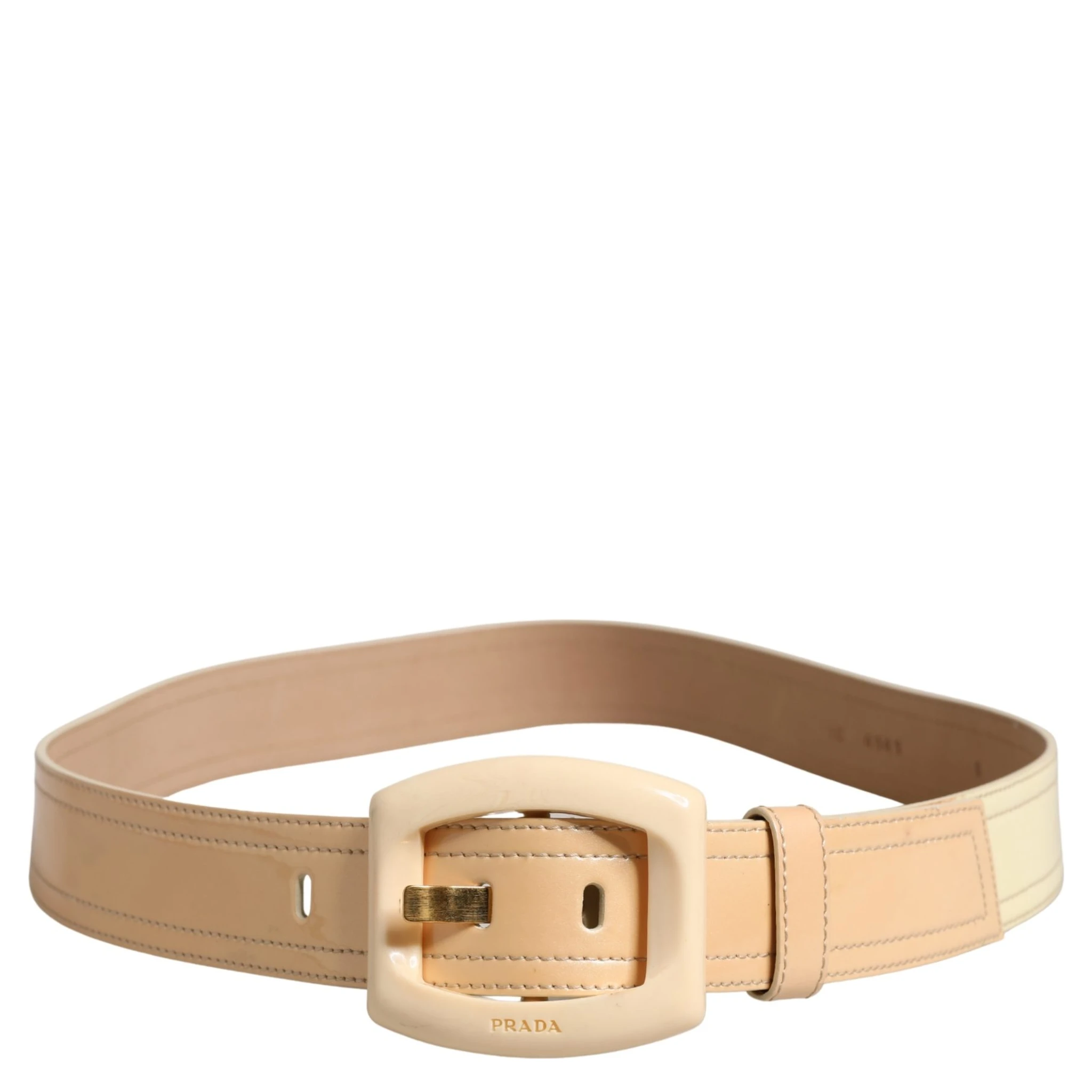 Beige Leather Logo Wide Waist Women Square Buckle Belt