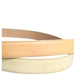 Beige Leather Logo Waist Women Gold Metal Buckle Belt