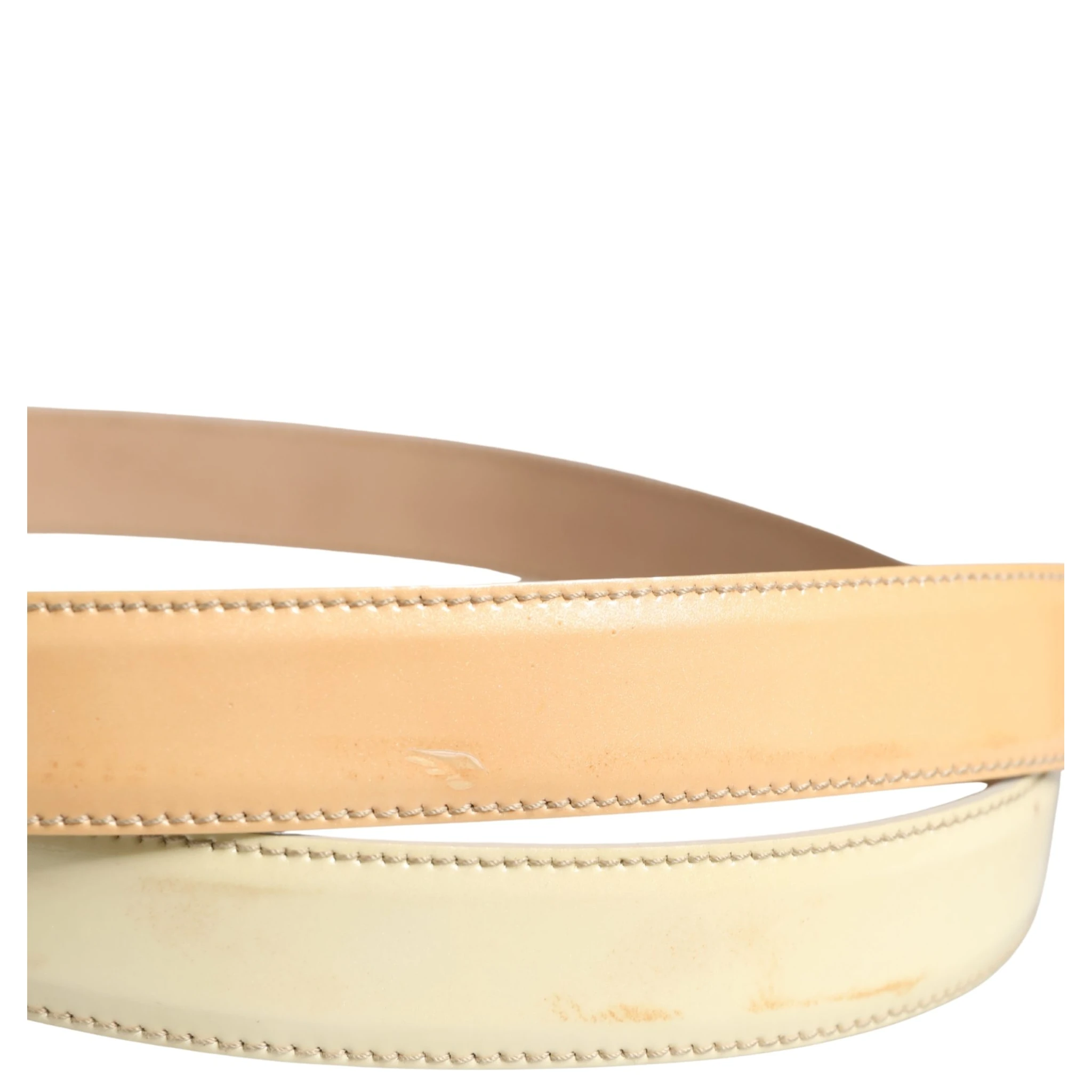Beige Leather Logo Waist Women Gold Metal Buckle Belt