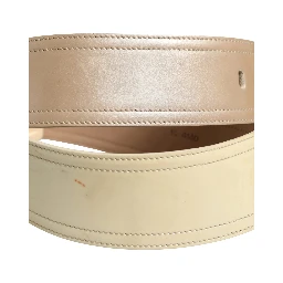 Beige Leather Logo Wide Waist Women Square Buckle Belt
