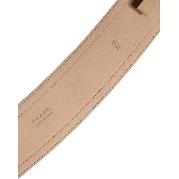 Beige Leather Logo Wide Waist Women Square Buckle Belt