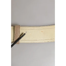 Beige Leather Logo Wide Waist Women Square Buckle Belt