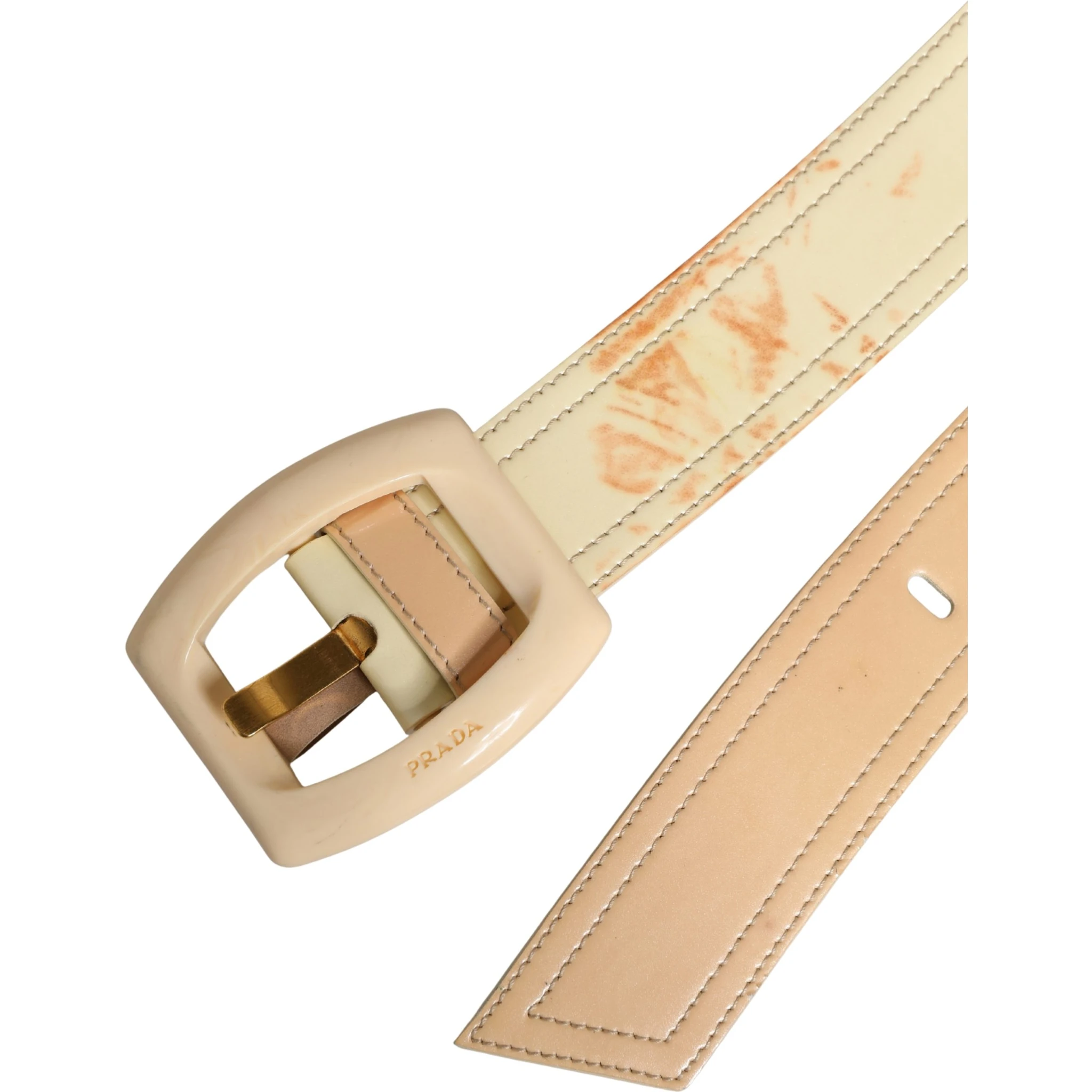 Beige Leather Logo Wide Waist Women Square Buckle Belt