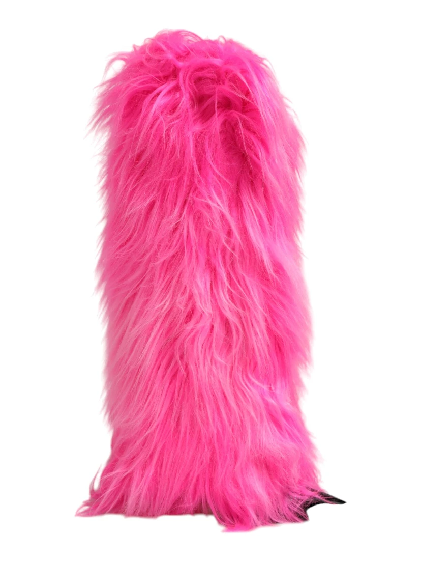Pink Faux Fur Leather High Heels Boots Shoes