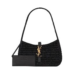Le 5 à 7 shoulder bag in black raffia and leather