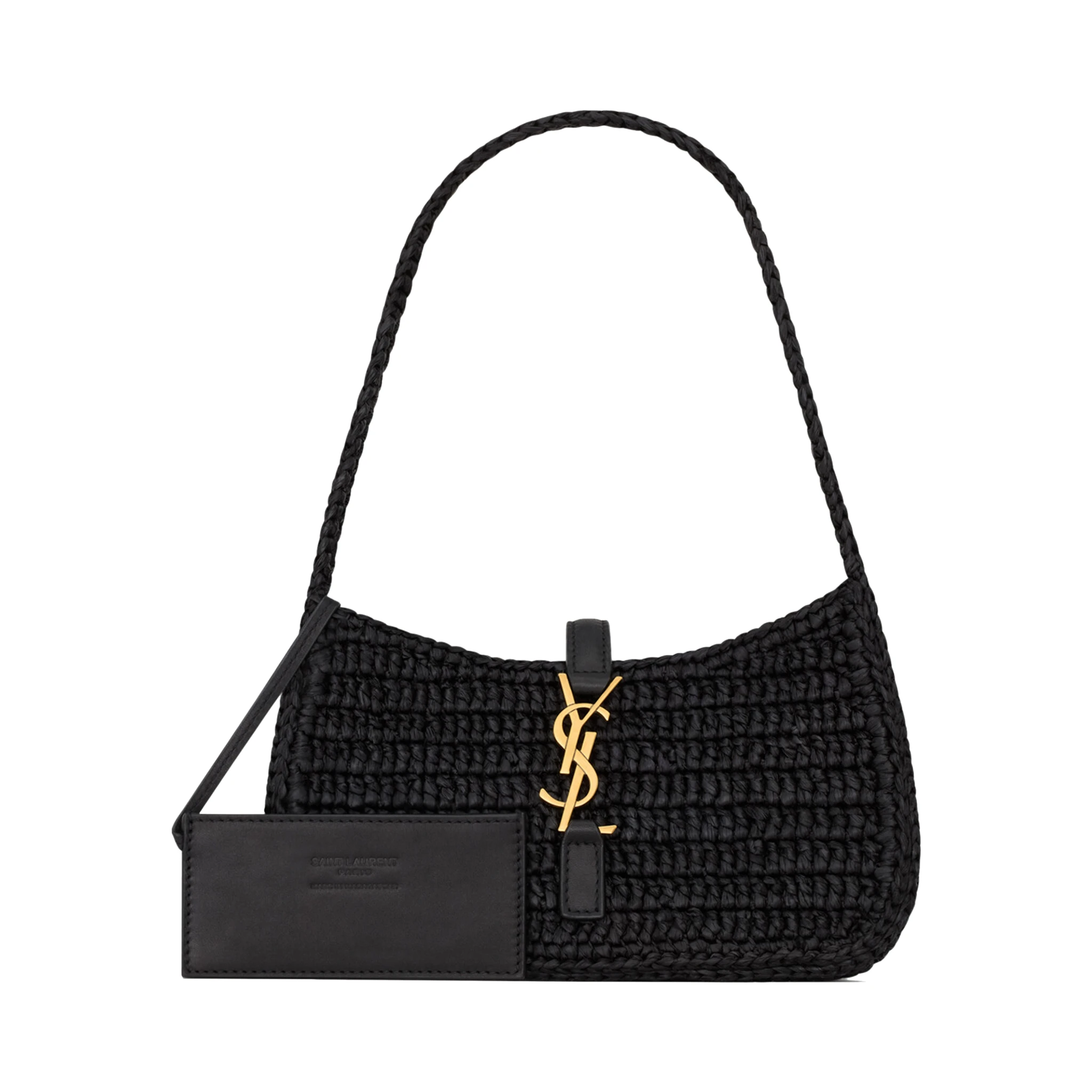 Le 5 à 7 shoulder bag in black raffia and leather