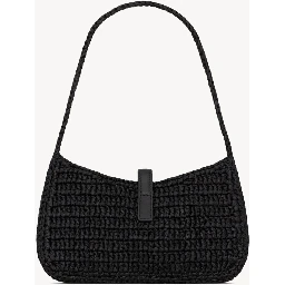 Le 5 à 7 shoulder bag in black raffia and leather