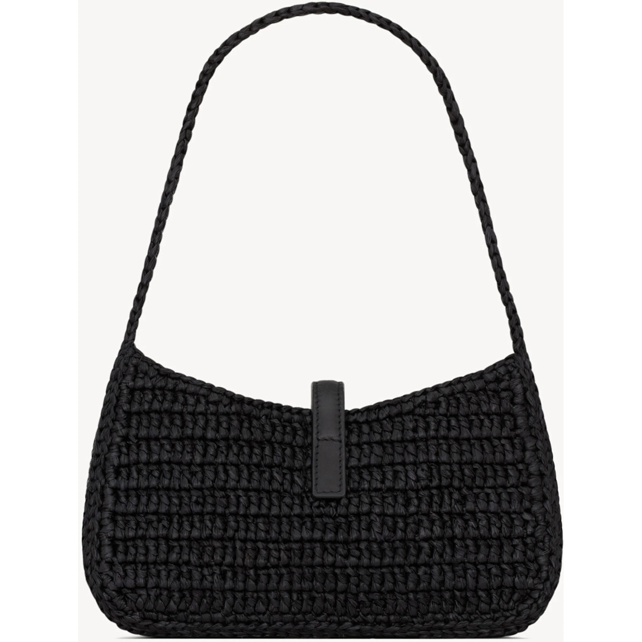 Le 5 à 7 shoulder bag in black raffia and leather