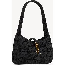 Le 5 à 7 shoulder bag in black raffia and leather