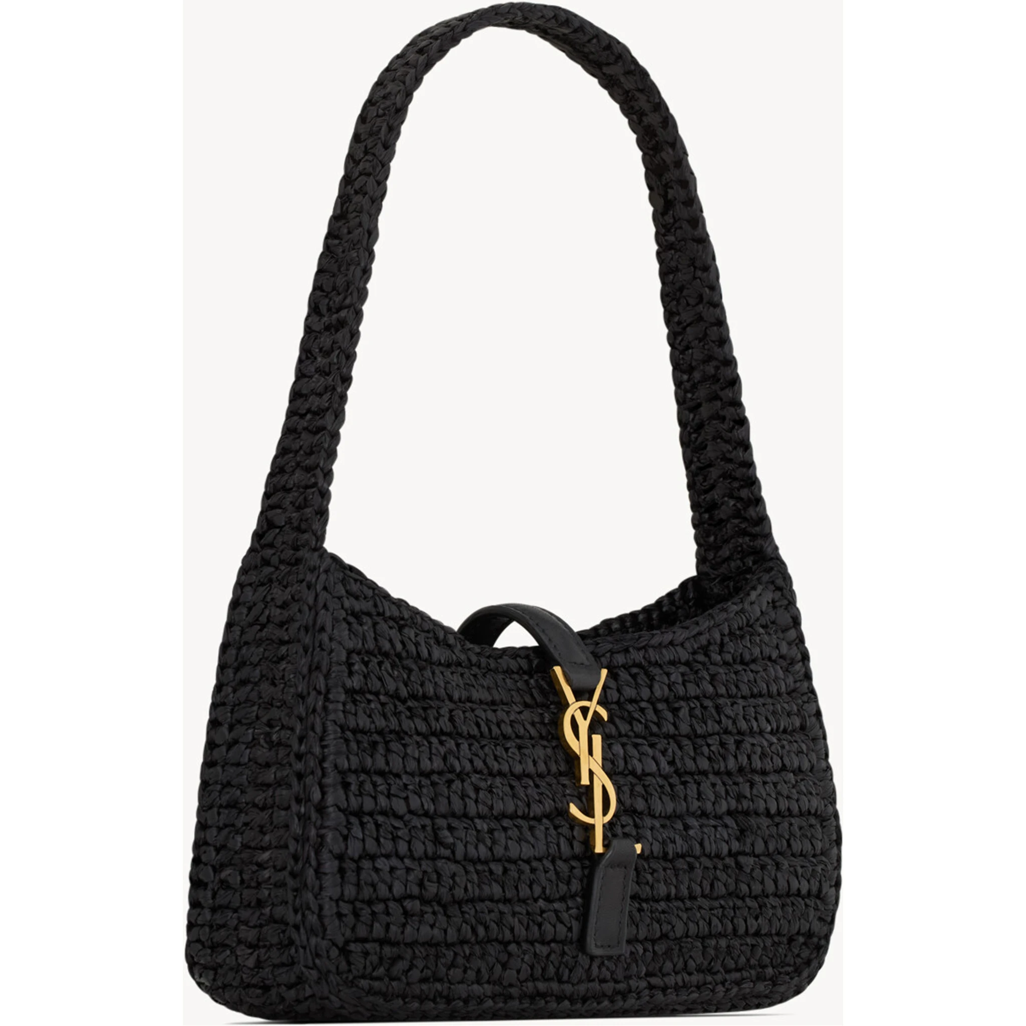 Le 5 à 7 shoulder bag in black raffia and leather