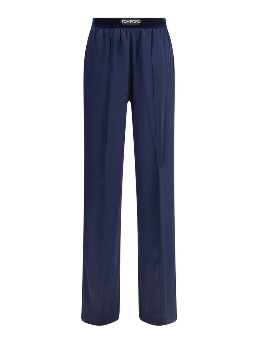 Blue Elastane Casual Pants