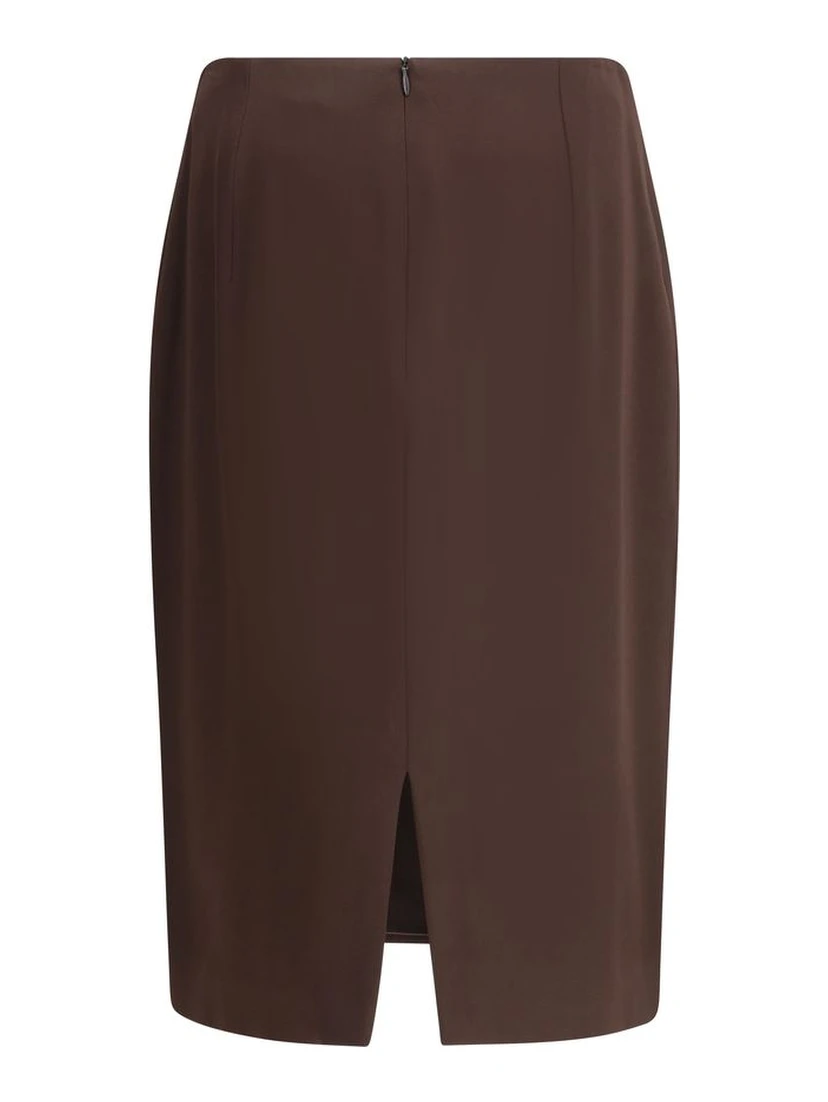 Brown Acetate Midi Skirt