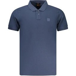 Blue Cotton Men Polo Shirt